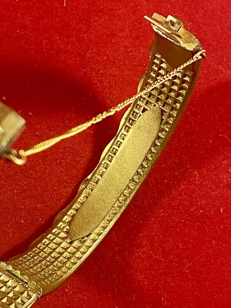 WW1 German Trench Art Driving Band Gilt Bangle with Safety Chain — image 7