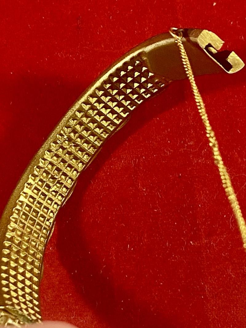 WW1 German Trench Art Driving Band Gilt Bangle with Safety Chain — image 8