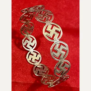 Unusual Antique English Hallmarked Silver Swastika 'Good Luck' Bangle by …