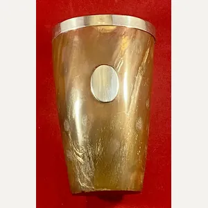 Antique Victorian Silver Rimmed Horn Beaker with Spotted Pattern and …