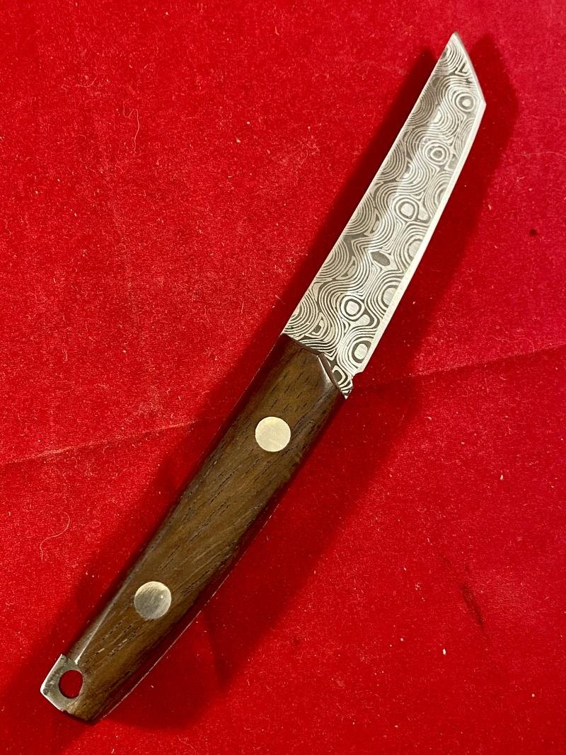 Modern Mini Tando Knife with Acid Etched Damascus Blade - Wooden Grip and Leatherette Sheath — image 3