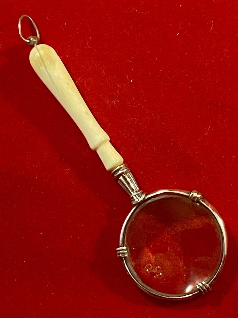 Beautiful Antique Miniature Silver and Bone Magnifying Glass with London Import Mark c1920 — image 10