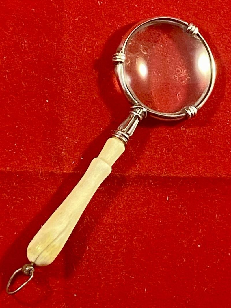 Beautiful Antique Miniature Silver and Bone Magnifying Glass with London Import Mark c1920 — image 2