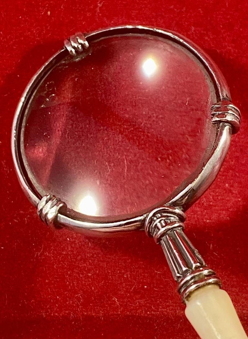 Beautiful Antique Miniature Silver and Bone Magnifying Glass with London Import Mark c1920 — image 3