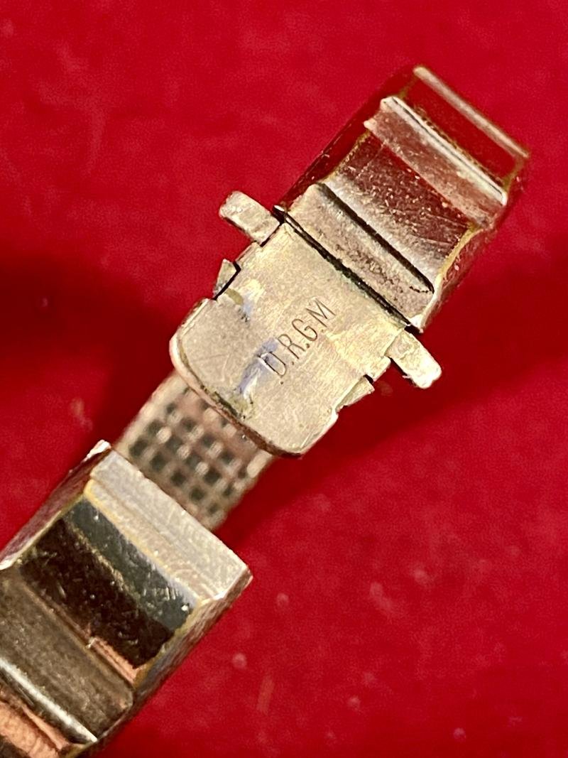 WW1 German Trench Art Gilt Copper Driving Band Bangle Engraved with Initials F K and Stamped D.R.G.M and maker KIAG c1914 — image 6