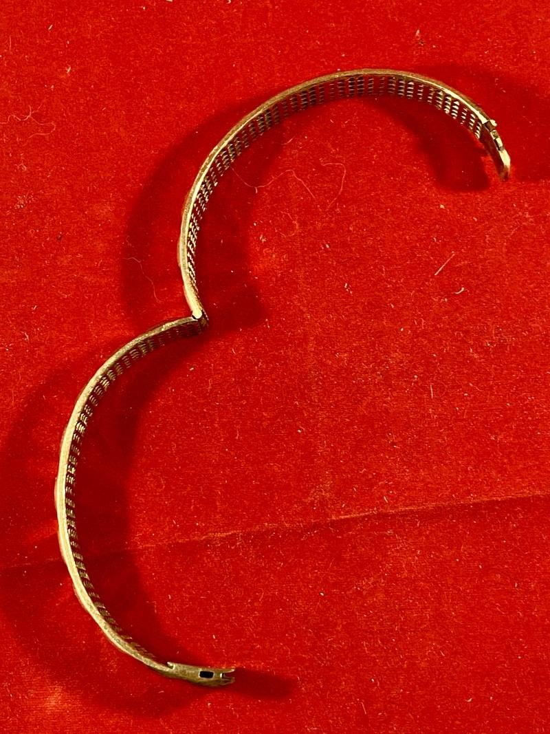 WW1 German Trench Art Gilt Copper Driving Band Bangle Engraved with Initials F K and Stamped D.R.G.M and maker KIAG c1914 — image 7