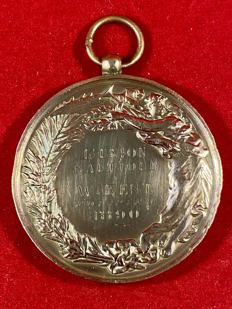 Large Antique French Bronze Yachting L' UNION Nautical Club Medal to W. KENT a Crew Member 1890 — image 2
