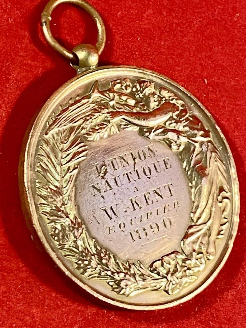 Large Antique French Bronze Yachting L' UNION Nautical Club Medal to W. KENT a Crew Member 1890 — image 7