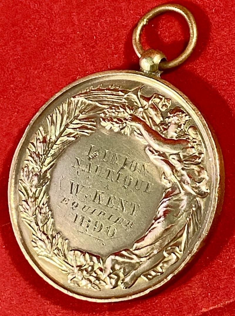 Large Antique French Bronze Yachting L' UNION Nautical Club Medal to W. KENT a Crew Member 1890 — image 8
