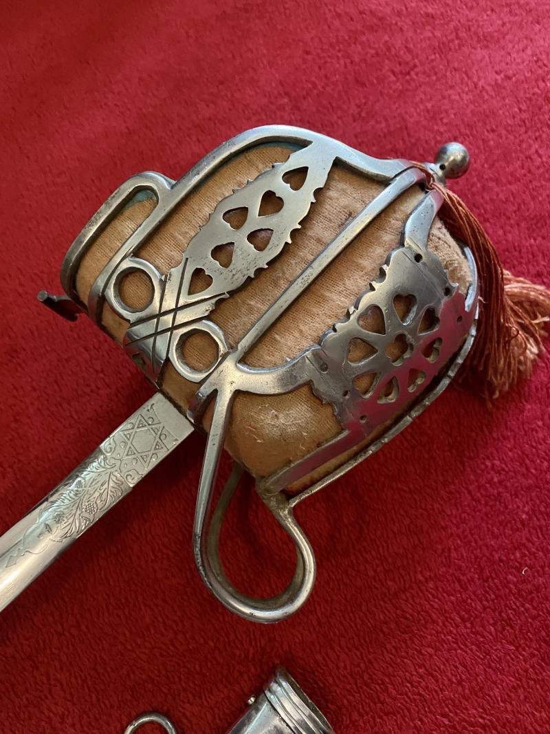 Good REPRODUCTION Scottish Highland Officer's Basket Sword 1828 Pattern with Plated Scabbard c1980 — image 2