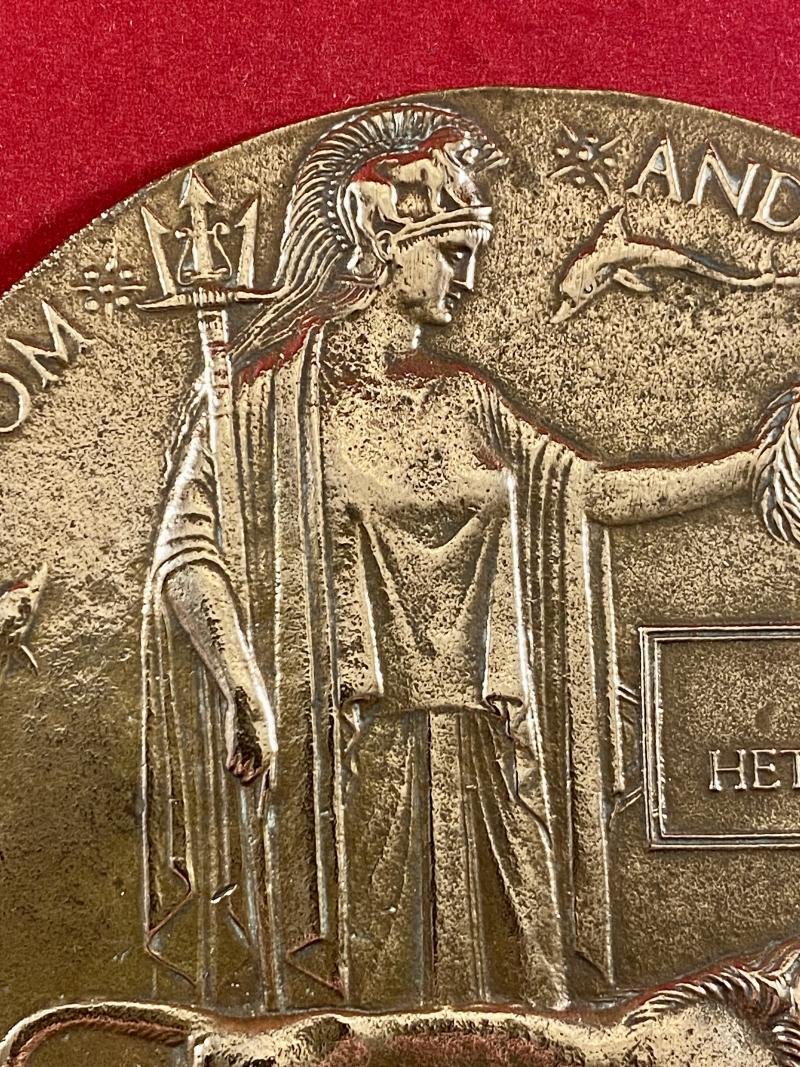 Genuine WW1 British Bronze Death Plaque (Death Penny) for WILLIAM HETHERINGTON — image 3