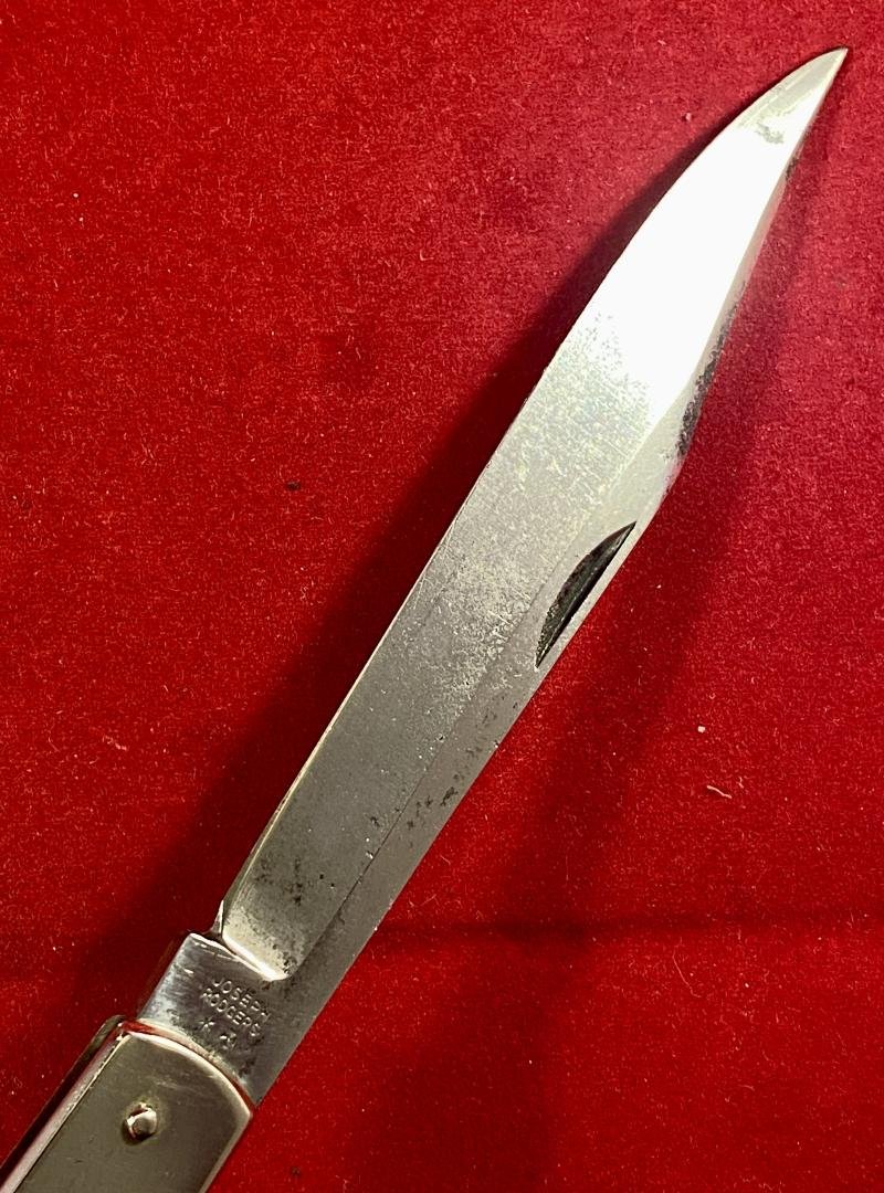 Rare Model P. 435 'Sport' Knife with Nickel Silver Grip and Locking Clip Point Blade by Joseph Rodgers & Sons c1880 — image 3