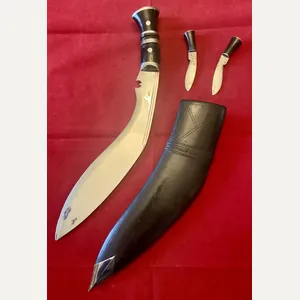 Vintage Chrome Plated Kukri with Horn Grip Black Leather Scabbard …