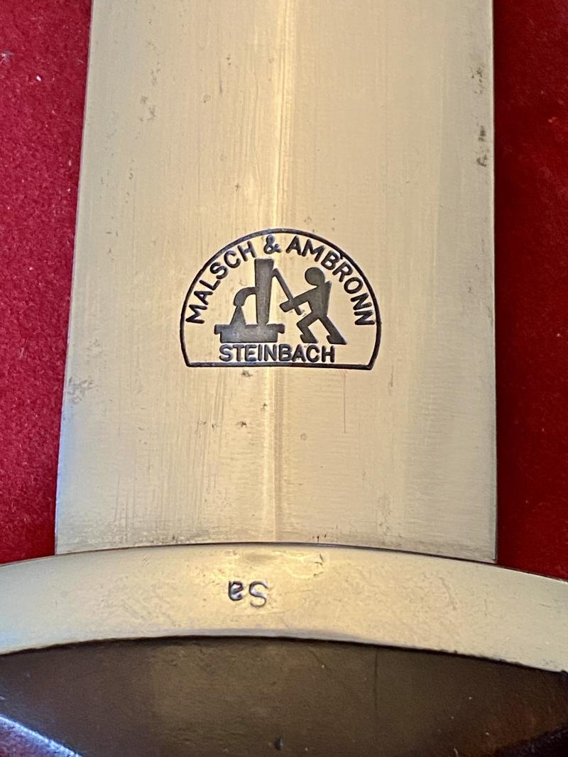 Near Mint WW2 German SA Dagger by MALSCH & AMBRONN STEINBACH Thuringia, with Original Short Hanger — image 7
