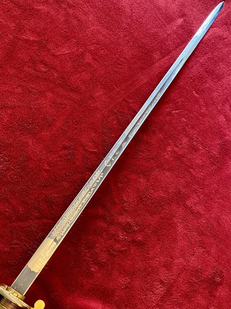 Near Mint ERII Royal Navy Officer's Sword by FIRMIN AND SONS PLC with Scabbard and Dress Knot c1980 — image 10