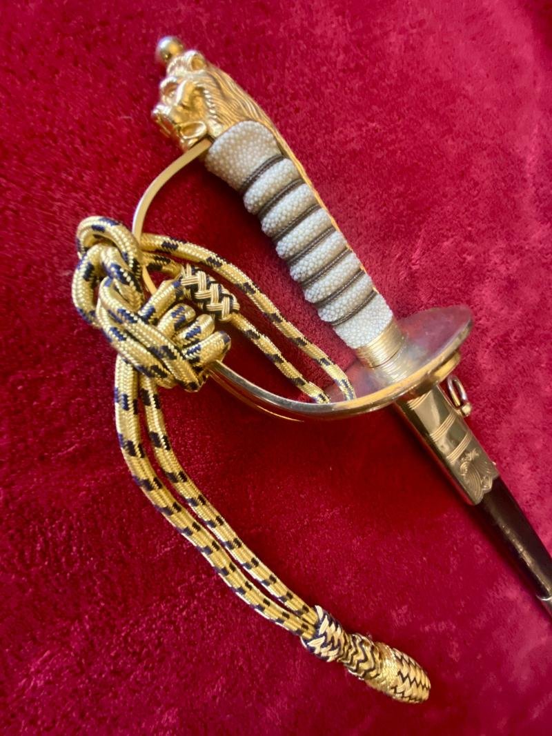 Near Mint ERII Royal Navy Officer's Sword by FIRMIN AND SONS PLC with Scabbard and Dress Knot c1980 — image 2