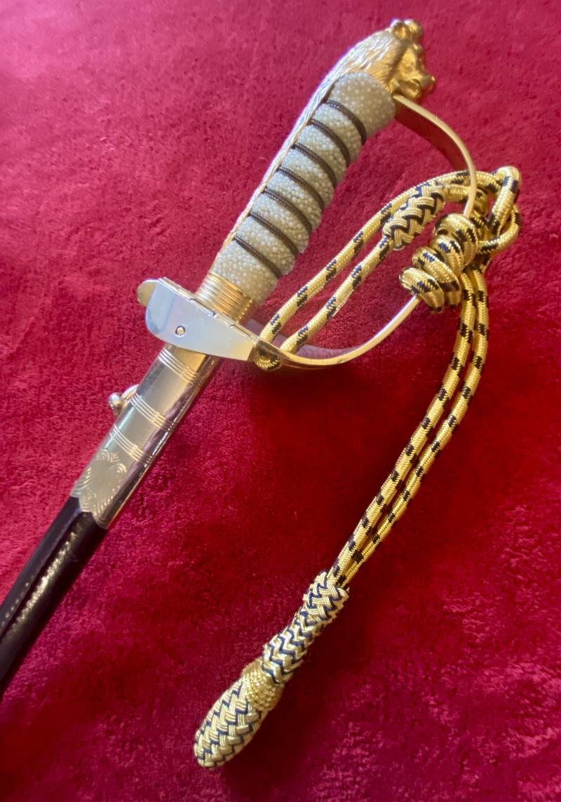 Near Mint ERII Royal Navy Officer's Sword by FIRMIN AND SONS PLC with Scabbard and Dress Knot c1980 — image 3