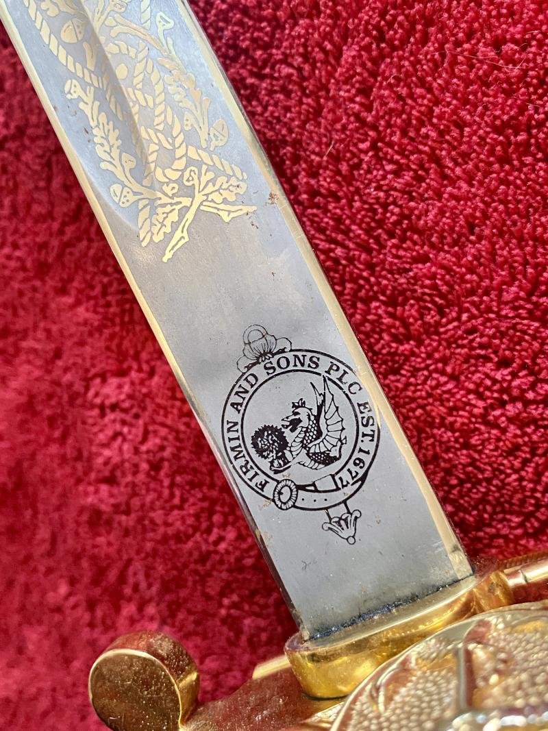 Near Mint ERII Royal Navy Officer's Sword by FIRMIN AND SONS PLC with Scabbard and Dress Knot c1980 — image 4