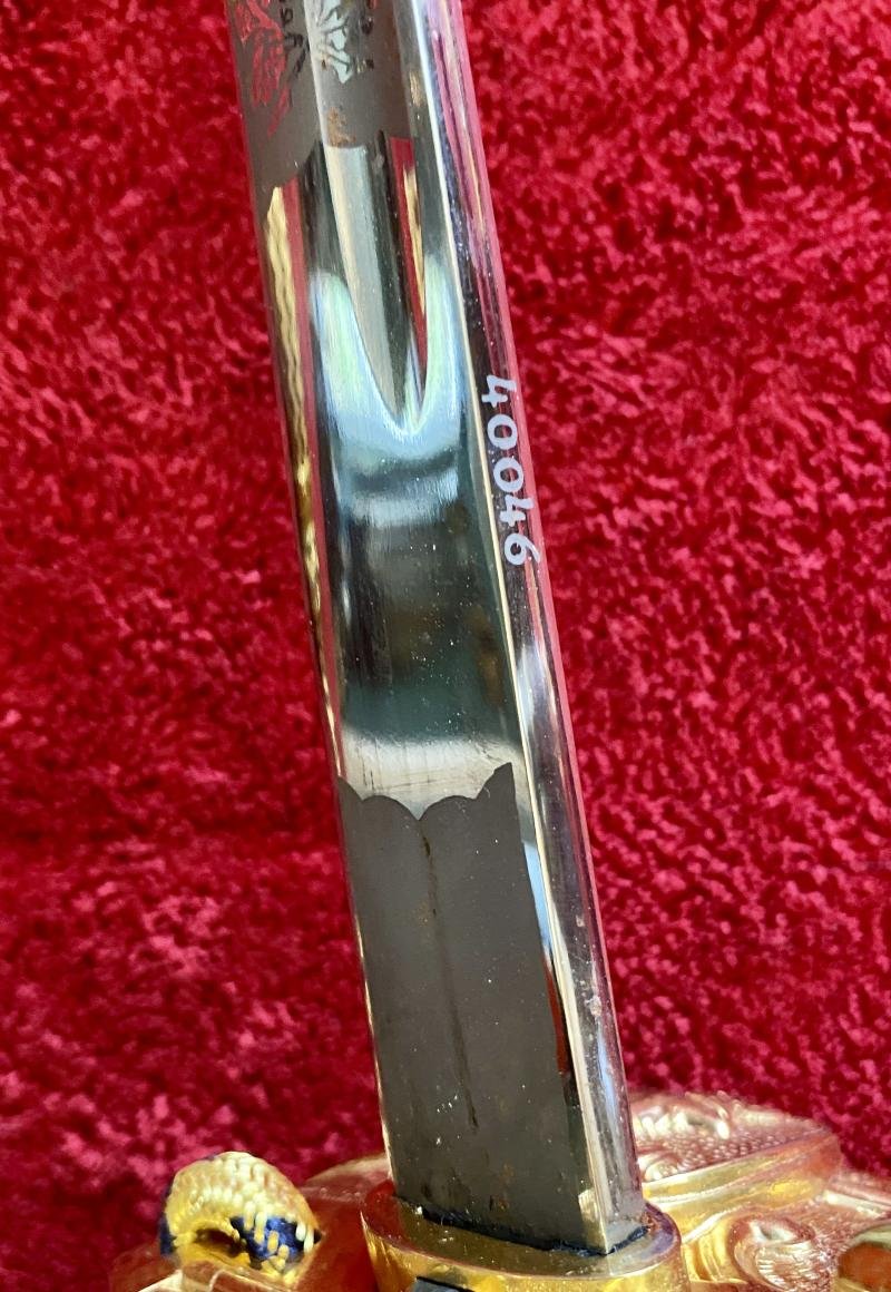 Near Mint ERII Royal Navy Officer's Sword by FIRMIN AND SONS PLC with Scabbard and Dress Knot c1980 — image 5