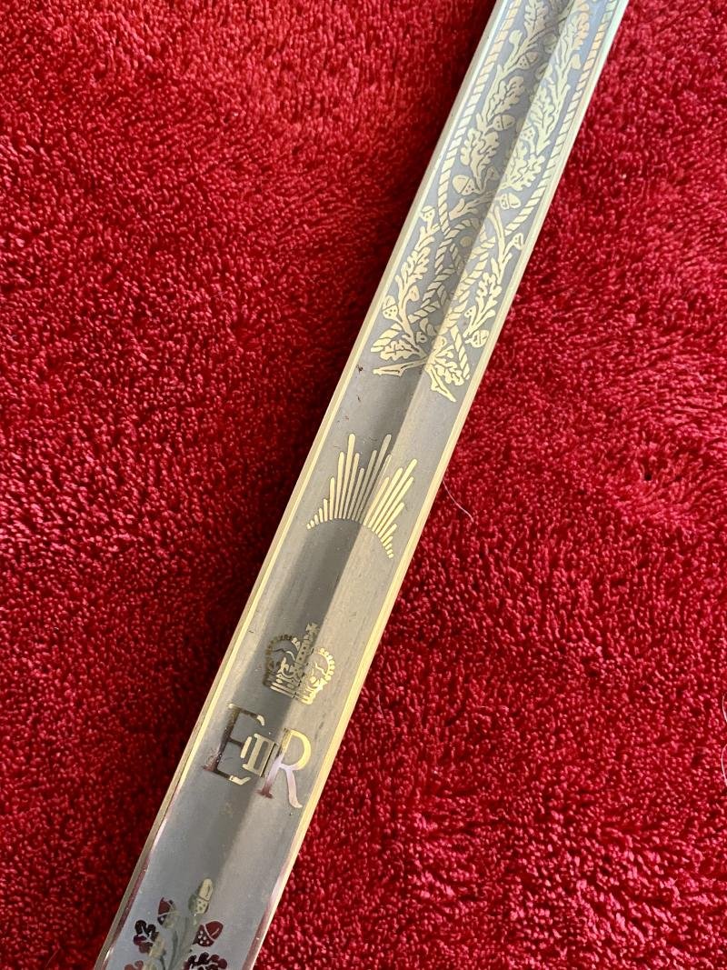 Near Mint ERII Royal Navy Officer's Sword by FIRMIN AND SONS PLC with Scabbard and Dress Knot c1980 — image 7