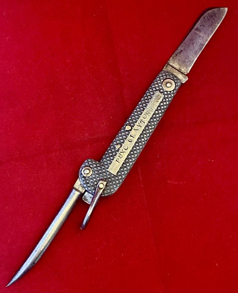 WW2 Period Royal Navy Admiralty Pattern 301B Alloy Scales Clasp Knife by Harrison Fisher & Co Ltd of Sheffield – Named to C. Clayton — image 3