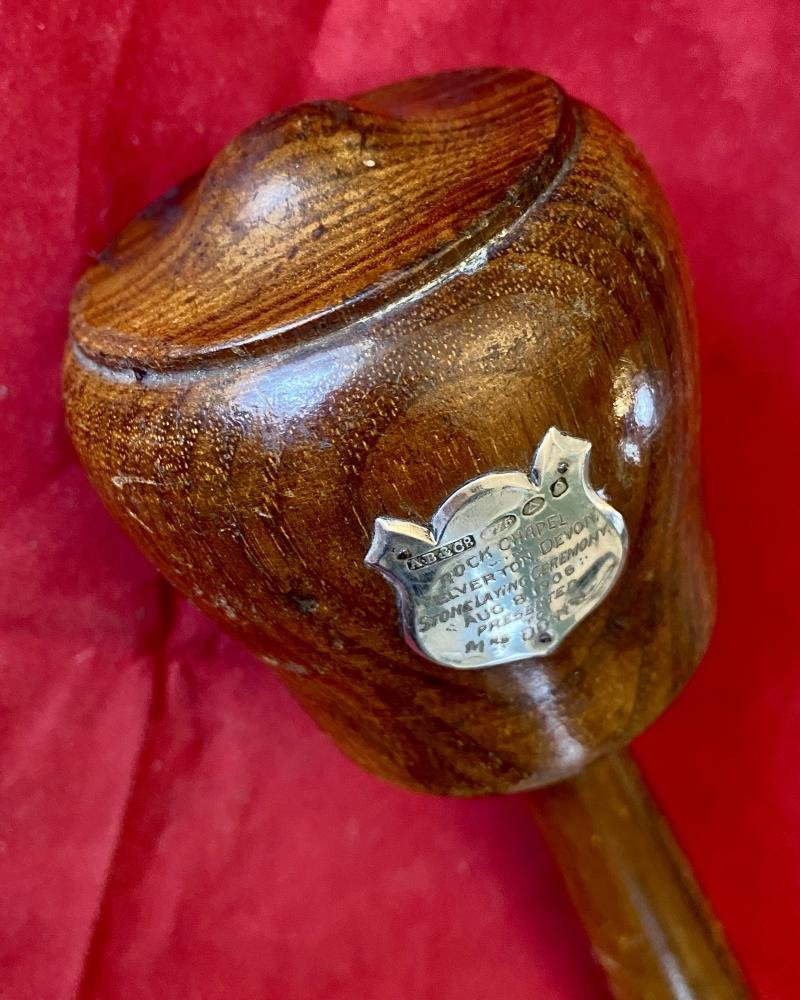 Antique Presentation Mallet to Mrs Down for Stone Laying Ceremony at Rock Chapel Yelverton Devon Aug 8th 1906 — image 3