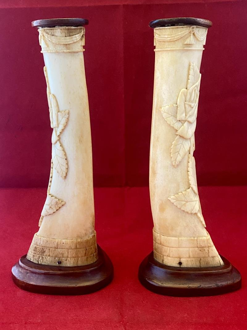 Stunning Pair of WW1 German POW 8' Cow Shinbones Carved with Roses - KNOCKALOE -I.O.M. 'Legs of Man' — image 2