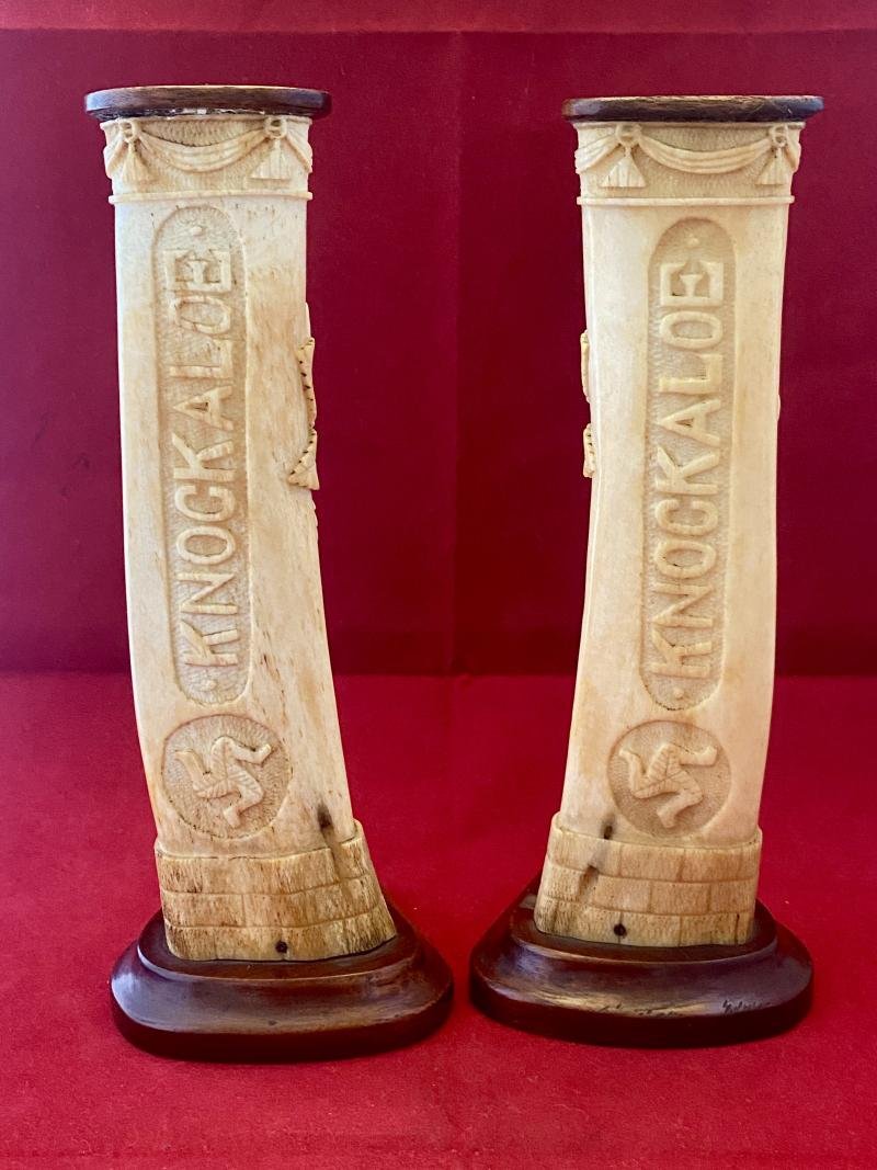 Stunning Pair of WW1 German POW 8' Cow Shinbones Carved with Roses - KNOCKALOE -I.O.M. 'Legs of Man' — image 3