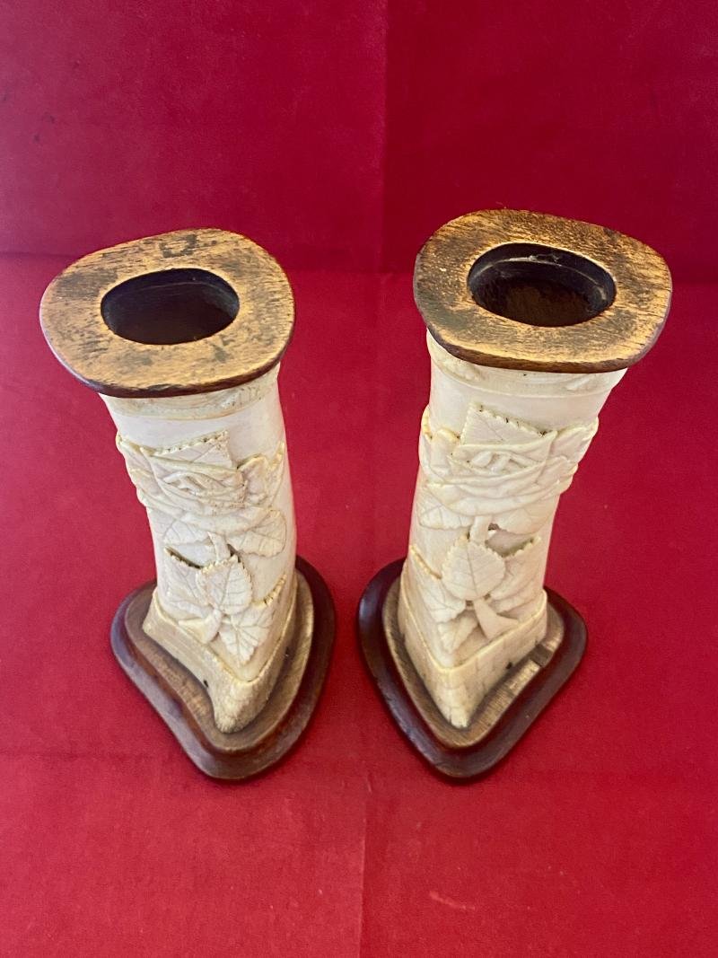 Stunning Pair of WW1 German POW 8' Cow Shinbones Carved with Roses - KNOCKALOE -I.O.M. 'Legs of Man' — image 5
