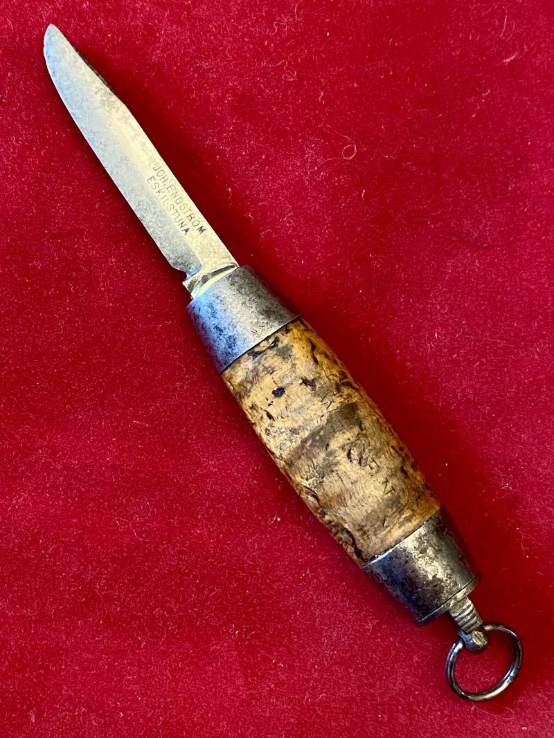 Miniature Antique Swedish Johan Engström of Eskilstuna - Curly Birch Barrel Knife with Concealed Folding Steel Blade — image 2