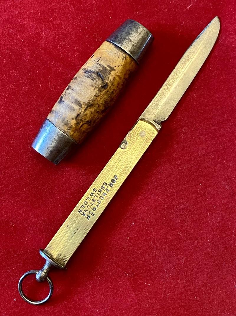 Miniature Antique Swedish Johan Engström of Eskilstuna - Curly Birch Barrel Knife with Concealed Folding Steel Blade — image 3