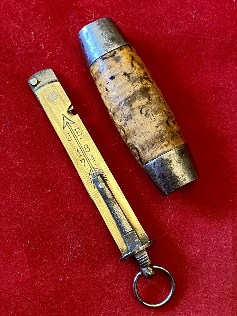 Miniature Antique Swedish Johan Engström of Eskilstuna - Curly Birch Barrel Knife with Concealed Folding Steel Blade — image 4