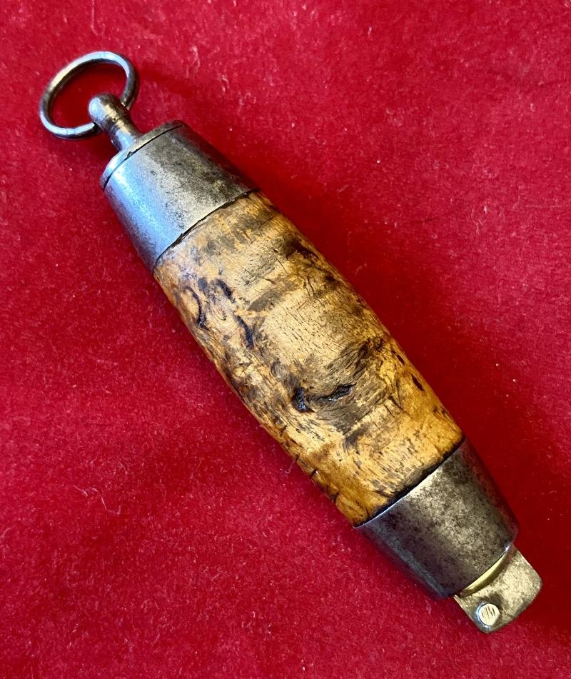 Miniature Antique Swedish Johan Engström of Eskilstuna - Curly Birch Barrel Knife with Concealed Folding Steel Blade — image 6