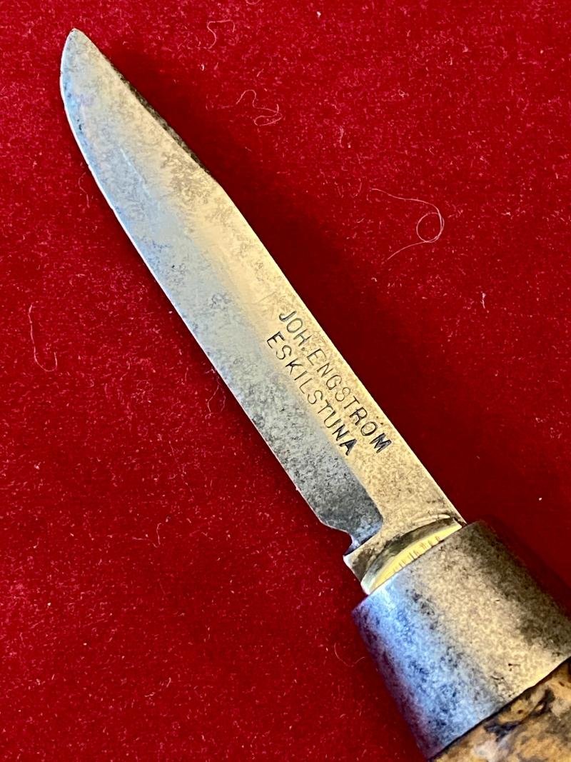 Miniature Antique Swedish Johan Engström of Eskilstuna - Curly Birch Barrel Knife with Concealed Folding Steel Blade — image 7