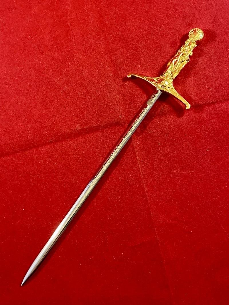Rare Dual Commemorative 'Wilkinson Sword Ltd. Cramlington 1963-1999' and 'WORLD PEACE FOR THE THIRD MILLENNIUM' Miniature Sword by Wilkinson Sword – Mint in Box — image 4