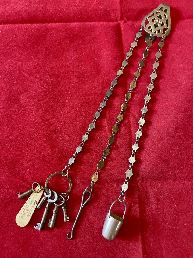 Antique Georgian Cut Steel Chatelaine with Three Chains and Accesories — image 2