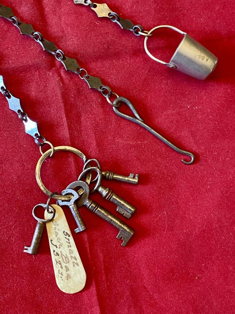 Antique Georgian Cut Steel Chatelaine with Three Chains and Accesories — image 9