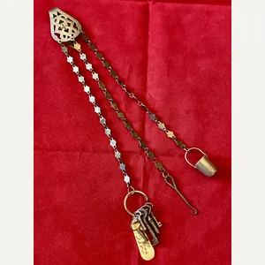 Antique Georgian Cut Steel Chatelaine with Three Chains and Accesories