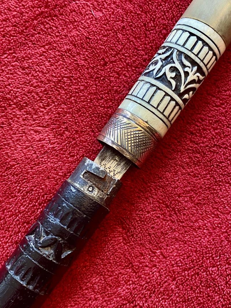 Antique Indian Sword Stick with Horn and Carved Bone Handle — image 10