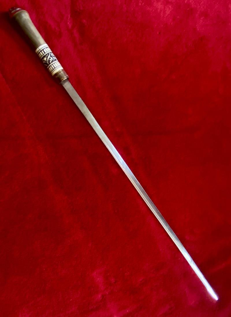 Antique Indian Sword Stick with Horn and Carved Bone Handle — image 4