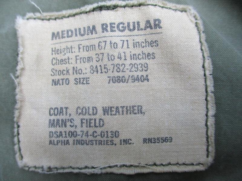 1974 Alpha Industries USA US ARMY ISSUE VIETNAM WAR M65 COAT COMBAT jacket M/R L — image 2