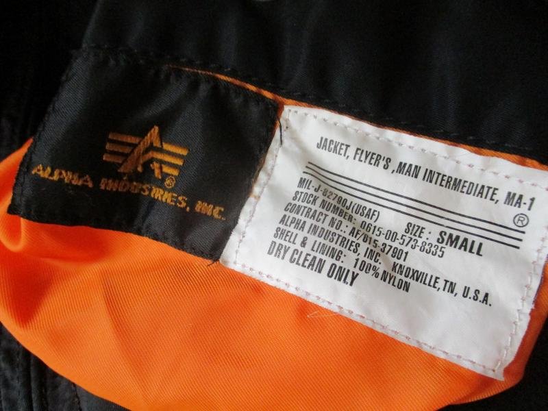 original ALPHA INDUSTRIES USA usaf MA1 bomber pilot JACKET COAT black SMALL reversible and inner vietnam war blood chit — image 5