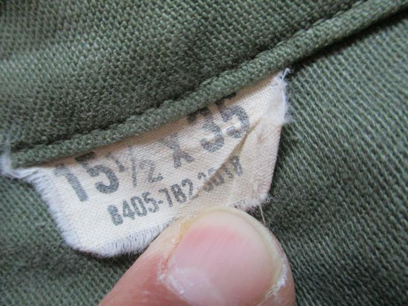 ORIGINAL US ARMY Vietnam War OG 107 UTILITY COTTON SATEEN SHIRT 15 1/2 X 35 m — image 3