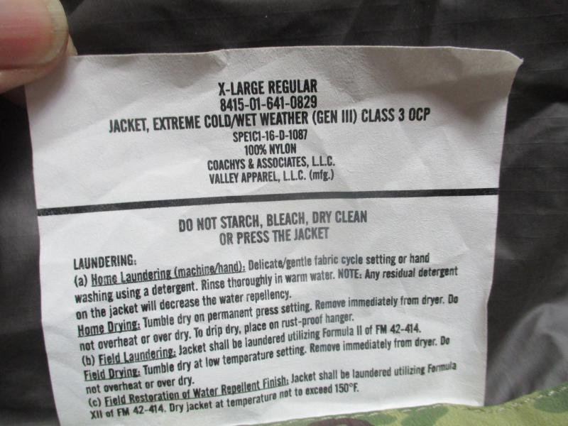 USARMY ISSUE OCP GEN III GORETEX waterproof ECW JACKET scorpion multicam XL — image 2