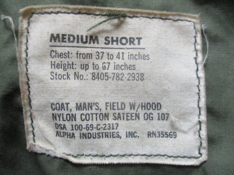 1969 ALPHA INDUSTRIES genuine US ARMY ISSUE VIETNAM WAR OG 107 M65 COAT COMBAT jacket Medium Short TO large — image 2