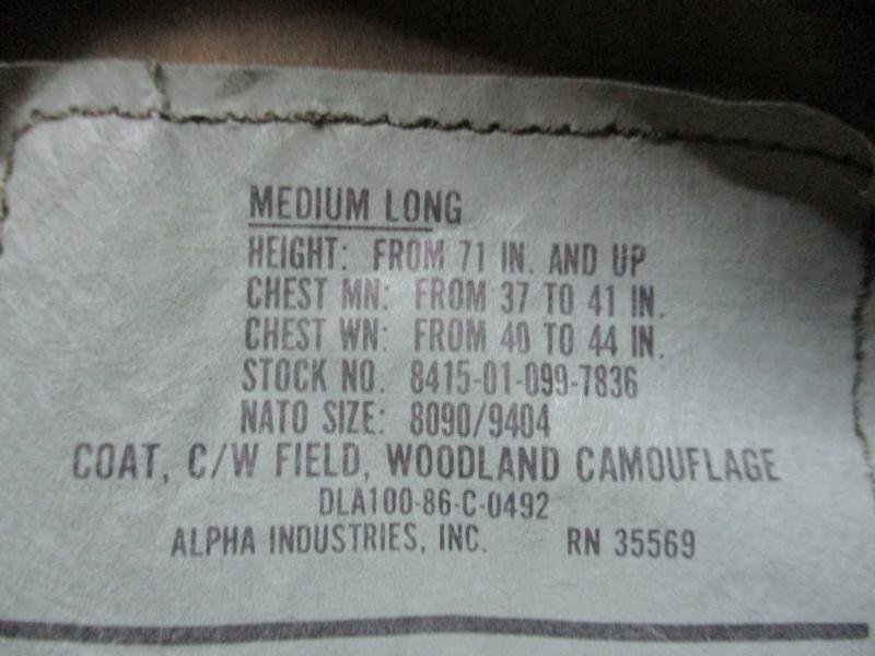 GENUINE ALPHA industries US ARMY USA Issue WOODLAND CAMO M65 COAT COMBAT JACKET medium long - large — image 2