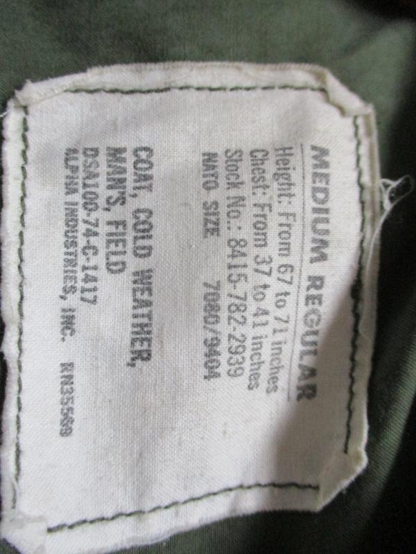 1974 ALPHA INDUSTRIES US ARMY / USAF ISSUE VIETNAM WAR OG 107 M65 COAT COMBAT jacket Medium Regular / LARGE — image 3