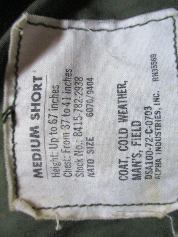1972 ALPHA INDUSTRIES US ARMY ISSUE VIETNAM WAR OG 107 M65 COAT COMBAT jacket MS — image 3