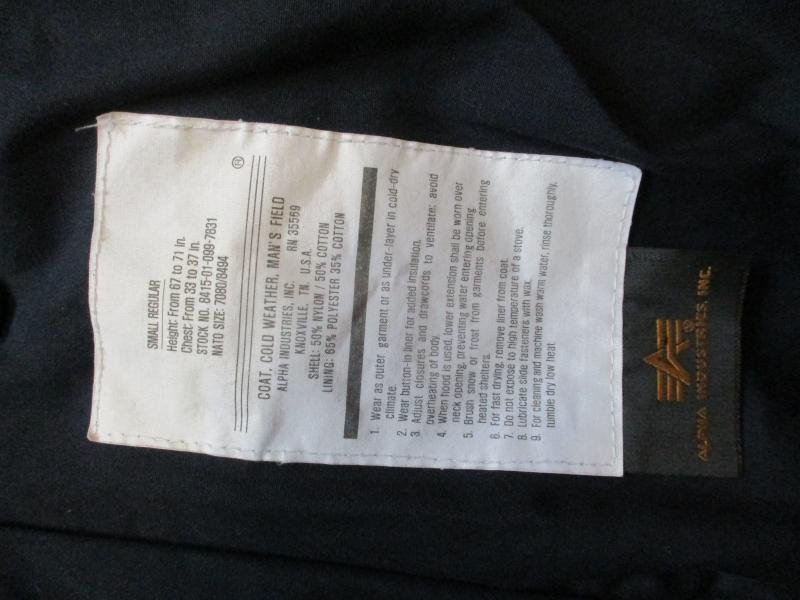 GENUINE alpha industries USA US ARMY M65 COAT COMBAT jacket DARK NAVY BLUE Small Regular- Medium — image 2