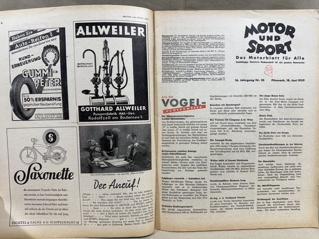 Original Pre-WWII German Motor and Sport (Motor und Sport) Magazine, June 1939 — image 3